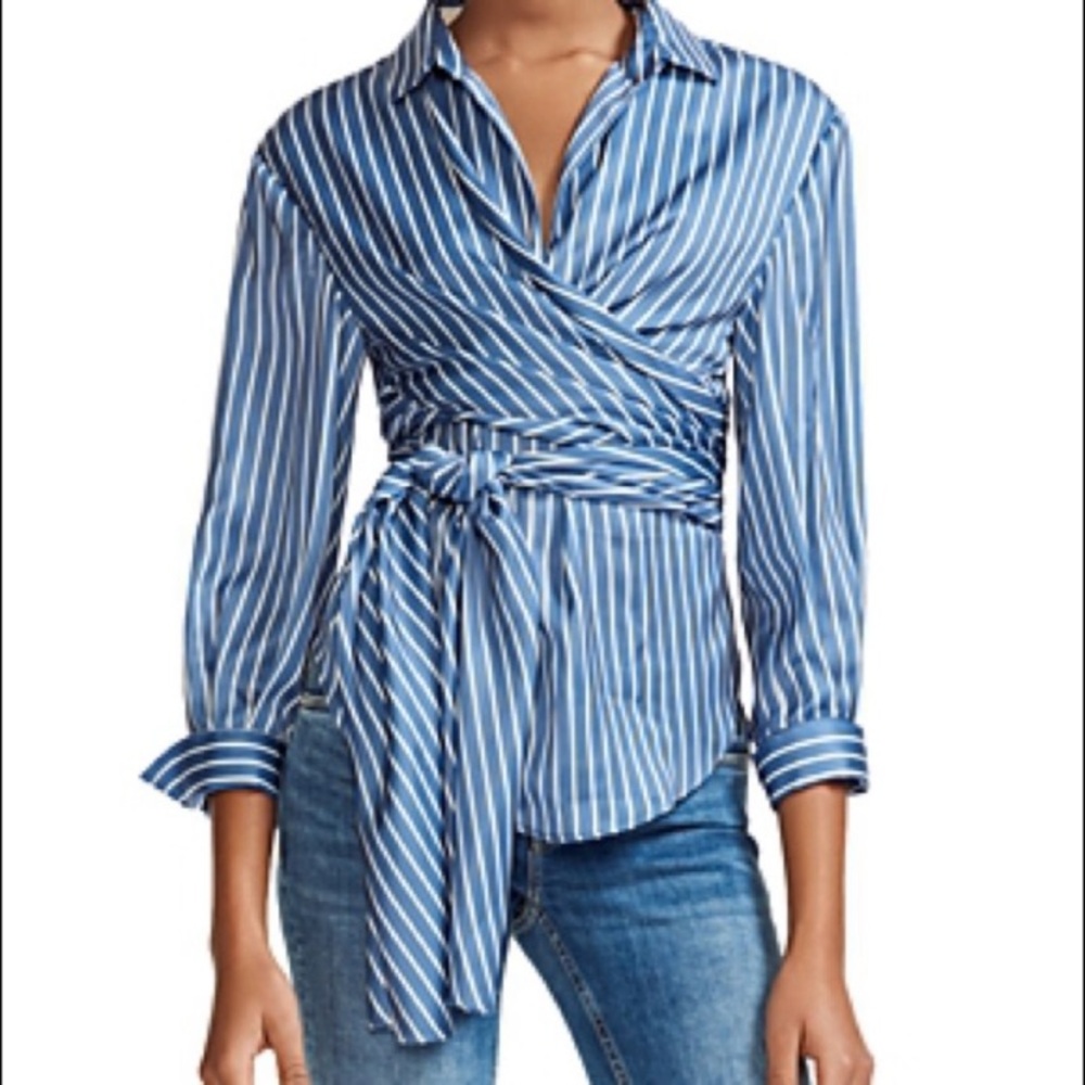 Maje Cosa Striped Wrap Front Blouse, Size 1